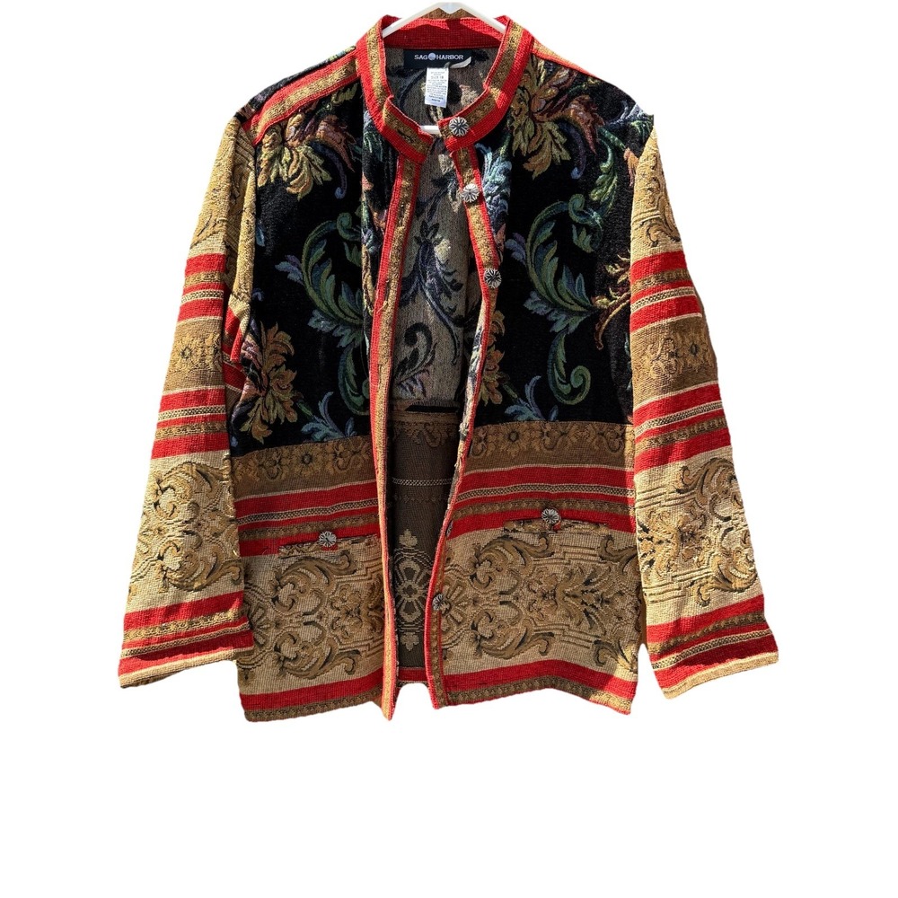 Sag Harbor Women's Tapestry Brocade Ornate Jacket Multicolor Size 18